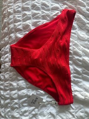 Red Textured Bikini Bottom